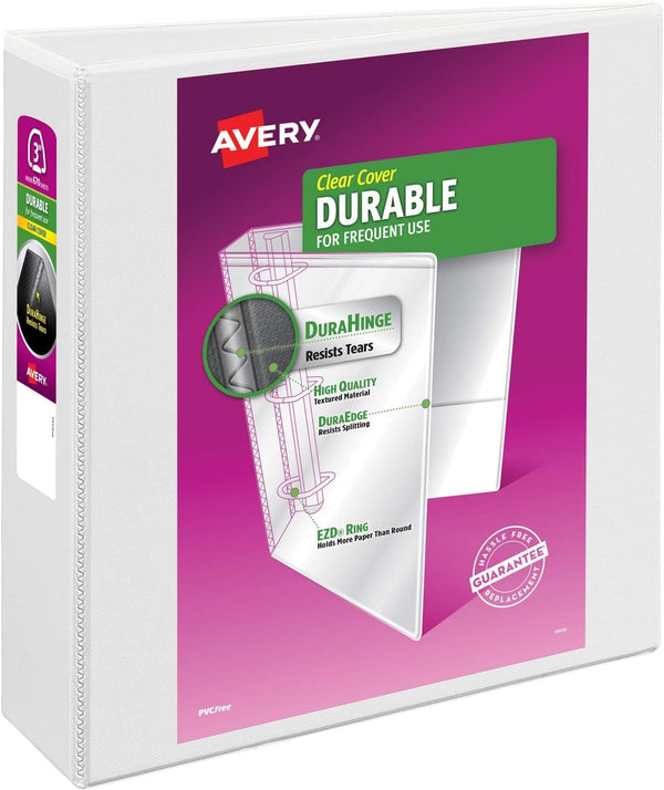 Avery Durable View 3 Ring Binder - 3 Inch Slant Rings, 4 White Binders (17030)