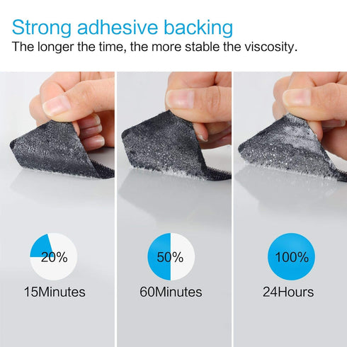 Two Sided Sticky Back Fastener, 1.5 x 2.4 Inch 16 Sets, Black Hanging Strips with Adhesive Mounting Tape