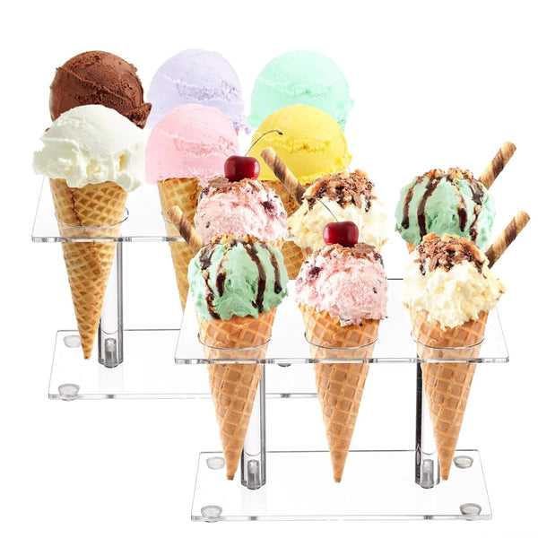 Youeon 2 Pack Acrylic Ice Cream Cone Holder with 6 Holes, Clear