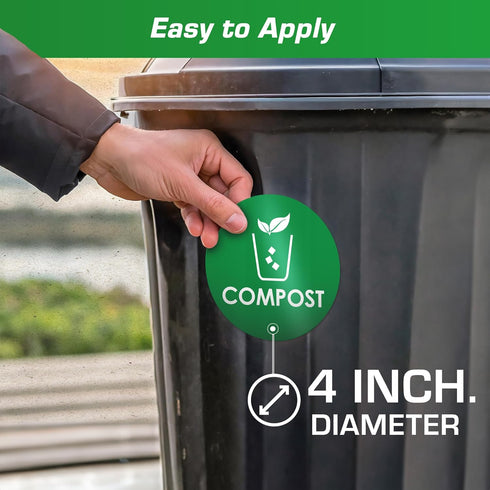Trash Recycle Compost Stickers - 6-Pack, 4" Inch Round Decals for Indoor & Outdoor Waste Management