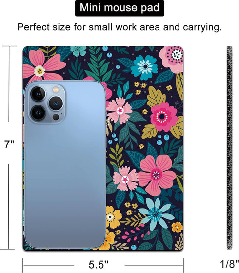 Small Mouse Pad Cute, Mini Mouse Pads for Wireless Mouse and Laptop, Travel Mousepad with Designs - Colored Floral/Flowers, Portable Mouse Mat Waterproof - 5.5 x 7 in by Cyanbone