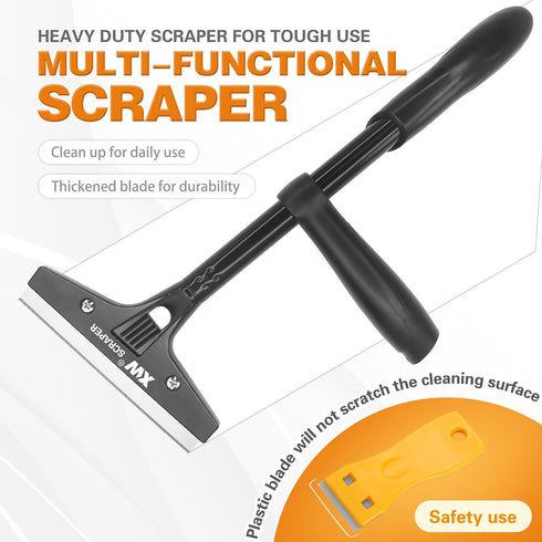 2-pack Set 23 XW Heavy Duty Wide Razor Blade Scraper with Push-assist & Plastic Blade Scraper with Extra pcs