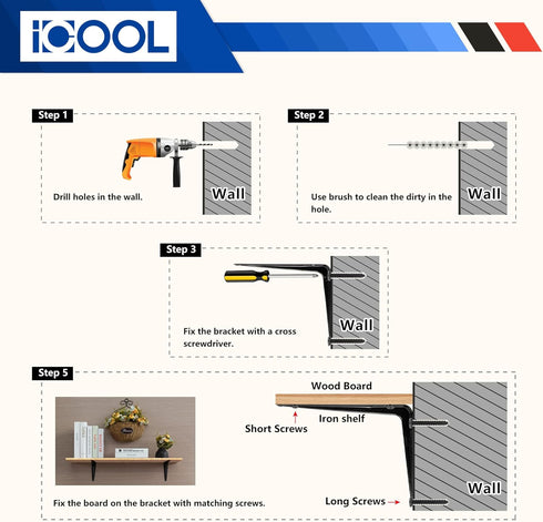 20 Pack 8 6 Inch ICOOL x Floating Shelf Bracket, Wall Corner Brace Joint Angle Brackets, Metal L Heavy Duty DIY