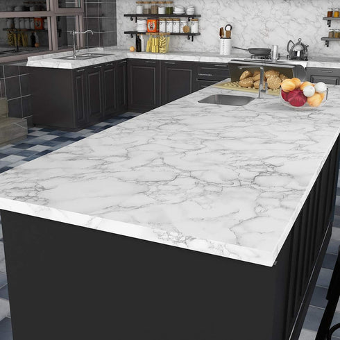Livelynine Peel and Stick Marble White Contact Paper, 15.8x78.8, Waterproof Kitchen Countertop Covers for Desk and Walls