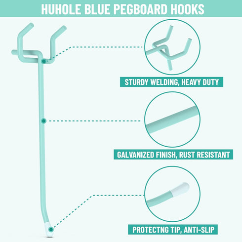 HUHOLE 50PC Pegboard Hooks, 6 Inch Blue Organizer Accessories for 1/4" or 1/8" Pegboard, Garage Tool Storage
