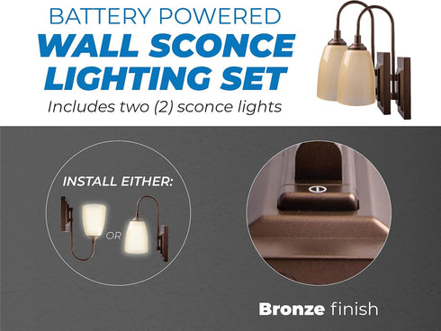 2 Pack 4 100 Westek LED Battery Operated Wall Sconce, - Hour Auto Shut-Off Wireless Wall Sconce, Lumens - Easy Install