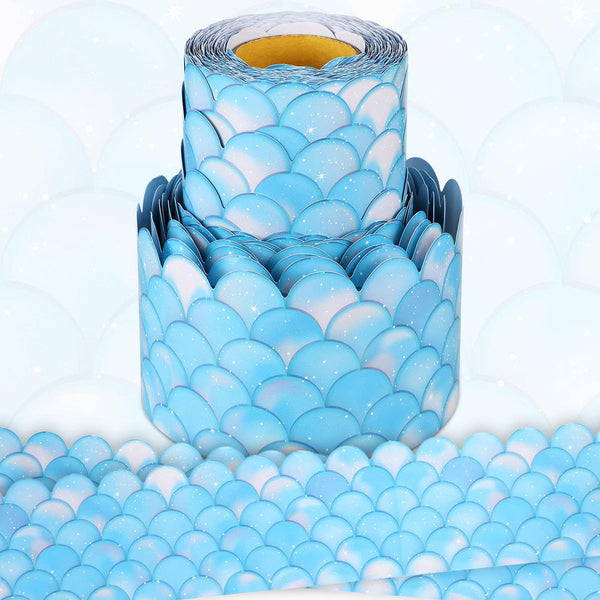 Outus 65.6 Feet Turquoise Scallops Borders, Ocean Wave Decorative Trim for Home School Classroom Decorations, 3 Inches
