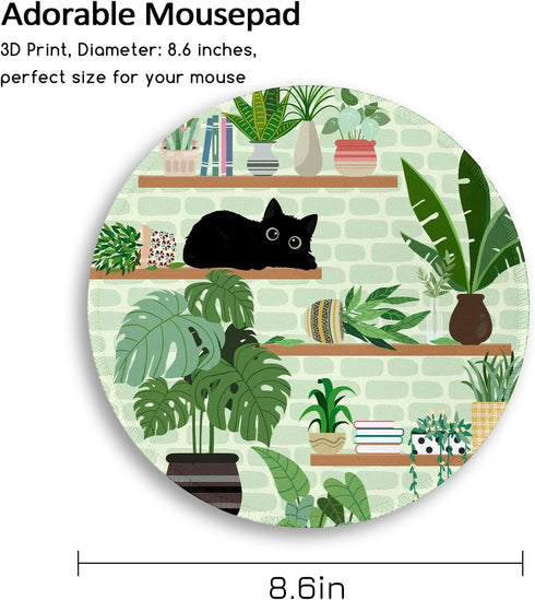 Cat Mouse Pad, Cute Small Round Travel Mousepad for Wireless Mouse - Plant Leave Mini Computer Mouse Mat