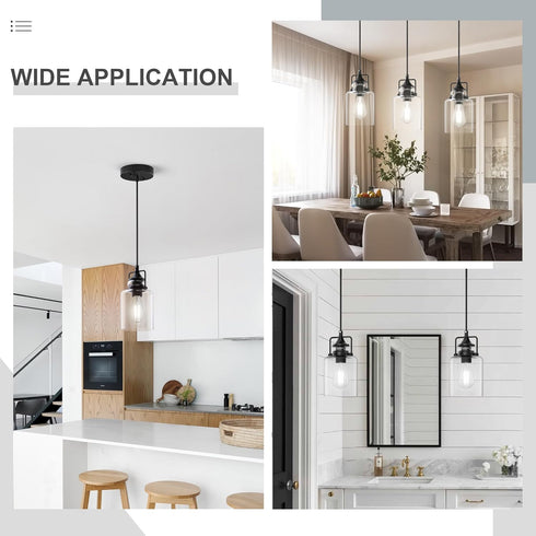 47Inches E26 Bulbs 1 Pack hansang Pendant Lights Kitchen Island, Modern Black Pendant Light Fixture, Kitchen Ceiling