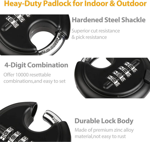 DAYGOS Combination Disc Padlocks for Outdoor - Heavy Duty 4 Digit Code Lock, Combo Discus Lock for Storage Unit, Gate,