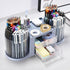 Rotating Desk Organizer with 2 Pen Holders, 10 Slots Pencil Holder + 3 Drawer, Art Supply Storage Box (Blue)