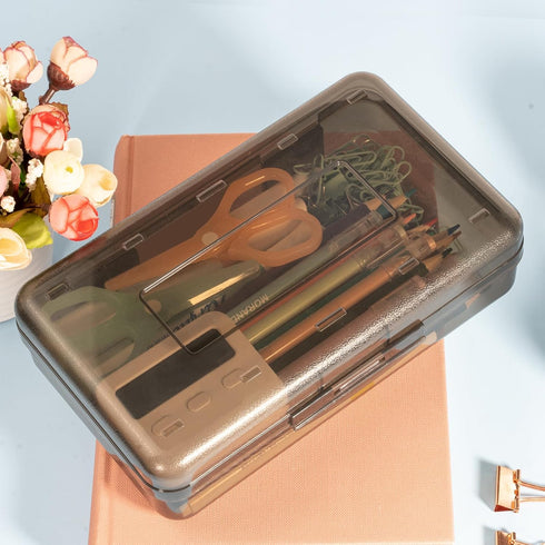 Pencil Box, Large Capacity Pencil Case, Plastic Pencil Boxs for Kids Girls Boys Adults, Hard Crayon Box Storage