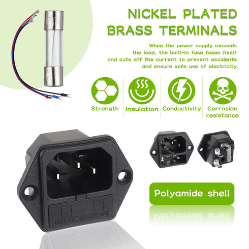 AC 250V 10A 2 in 1 Mount Inlet Module Plug Socket Power Entry Connector, Male Blades with 10A Fuse