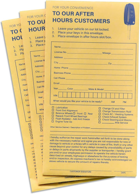 Key Drop Off Envelopes for After Hours - Auto Shop Repair/Service Drop Box Overnight Envelopes (3.5" x 6.5", 500)