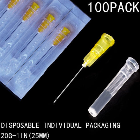 100Pack 20Ga 1Inch/25mm Dispensing Needles, Accessories, Disposable Lab Supplies, Individually Sealed Wrapped