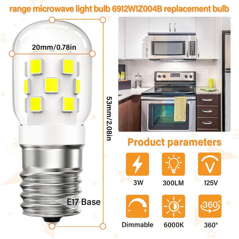 LED Microwave Light Bulbs Under Hood - 30W Equivalent for LG Frigidaire Kenmore Whirlpool GE, 2 Pack