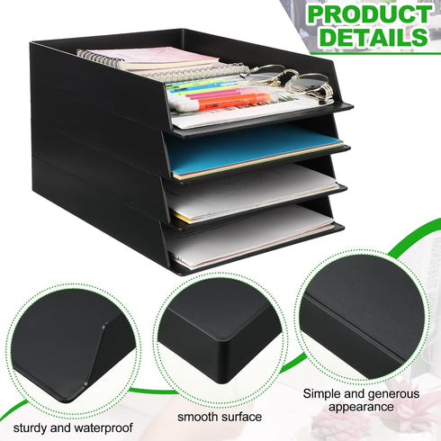 Wenqik 6 Pcs Stackable Paper Trays, Rectangular Plastic Desk Tray Holder for Document Organizer in Black