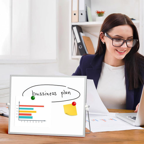 Magnetic Desktop Whiteboard with Stand, 16'' x 12'' Double-Sided Dry Erase Board with 6 Markers and 1 Eraser