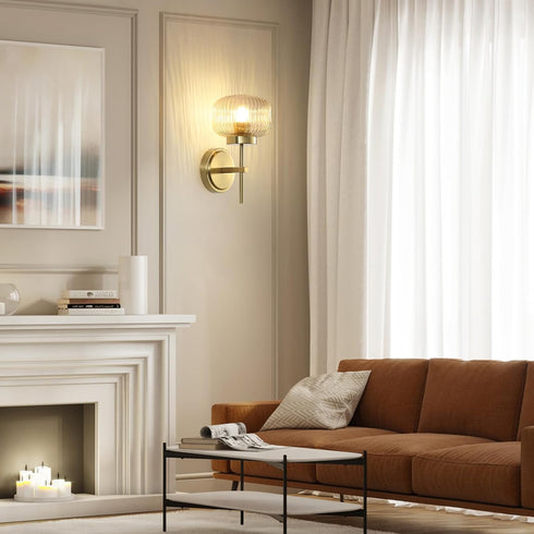 Set (2 Pack) Gold Wall Sconces of Two Upward or Downward Hardwired Wall Light Fixtures with Globe Glass Modern Wall