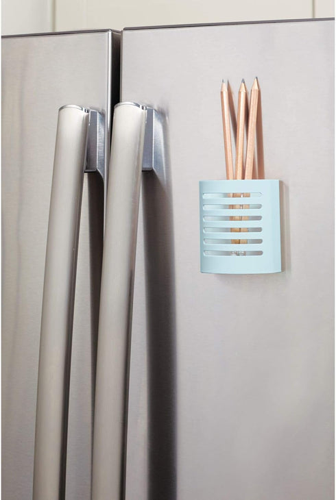 iDesign 85176 Magnetic Modern Pen and Pencil Holder for Kitchen Locker Home Office, Set of 1, Mint Blue