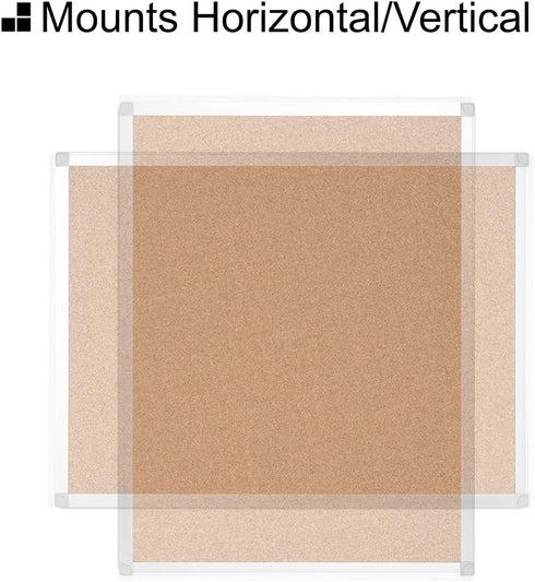 Boardsplus Bulletin Board - 24” W x 18” H, Cork Surface with Aluminum Frame