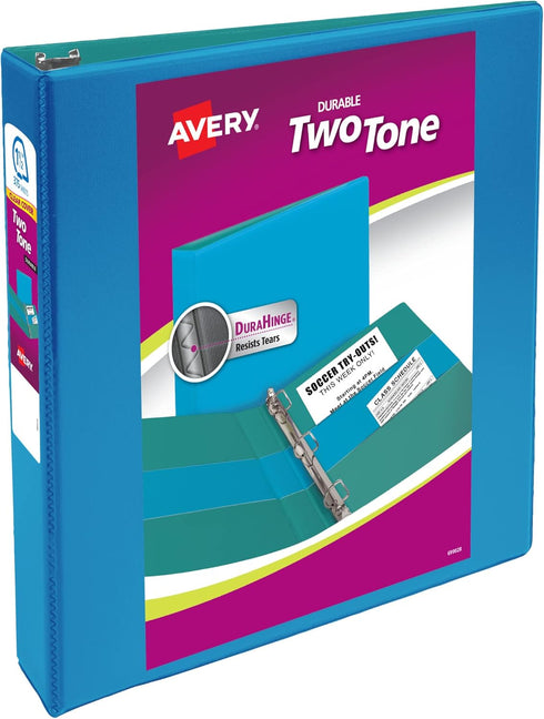 Avery Two-Tone Durable View 3 Ring Binder, 1.5 Inch Slant Rings, Blue/Teal