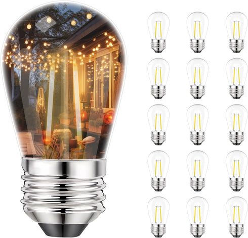 Svater 15 Pack 2W S14 Replacement LED Bulbs, Dimmable Vintage Edison Lights, E26 Base, IP65 Waterproof