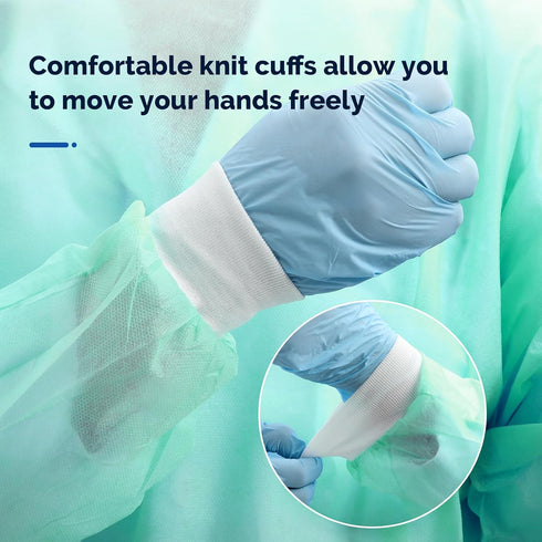 10 47.24" JMU Pcs Disposable Isolation Gowns Green, Polypropylene Medical Gowns with Knitted Cuffs, Length