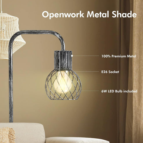 6W Bulb, Industrial Floor Lamp, Antique Silver Standing Lamp Modern with LED Foot Switch, Metal Tall Lamps for Living