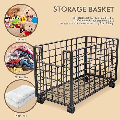 ETOYA 360 Rolling Wire Storage Basket, Metal Mesh Laundry Hamper Cart with Swivel Wheels, Multifunctional Mobile