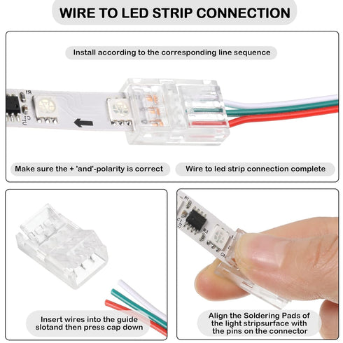 20 Pieces 3 Pin LED Light Connectors, Strip to Wire Quick Connector for 5050 LED RGB Strip Light