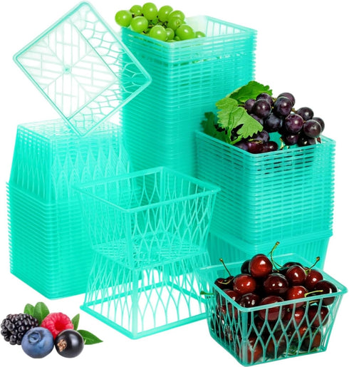 ZAVOOS 100 Pack Berry Baskets, Pint Size Plastic Strawberry Boxes with Open