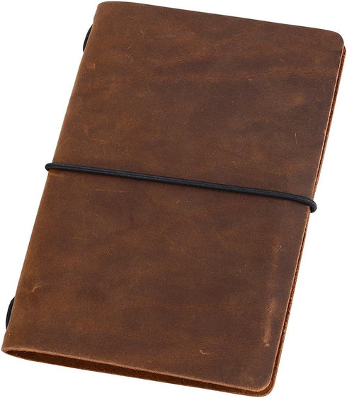 Pocket Travelers Notebook, Refillable Leather Travel Journal, 3.5 x 5.5 Inches, Brown, for Men & Women