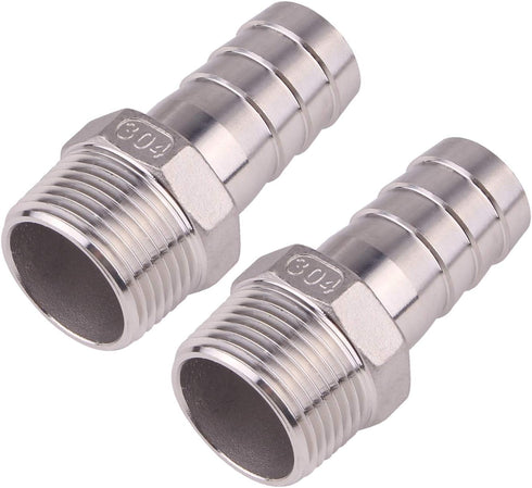 DERNORD Stainless Steel Hose Barb x NPT Male Fitting, 1", Pack of 2