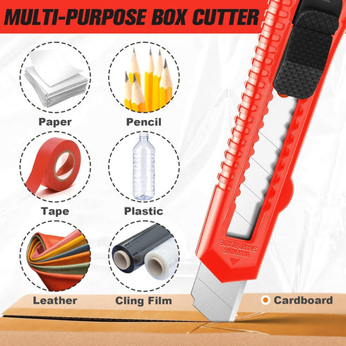 JOYUMY 20 Pack 10 18mm Utility Knife, Box Cutter Retractable, Box Knife for Cartons, Cardboard, and Boxes, Box Opener