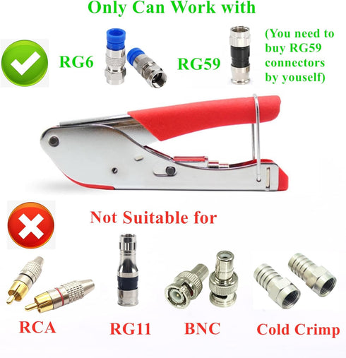 Coax Cable Crimper Tool Kit, RG6 RG59 Coaxial Compression Tool, Wire Stripper, 10pcs RG6 F Connectors