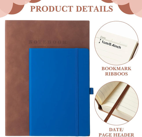 SATINIOR 5 Pack A4 Notebooks, 360 Pages, Leather Softcover, Thick Paper, Lined, 8.5'' x 11'' (Brown) for Office Home