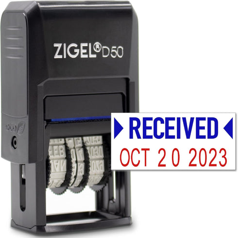 ZIGEL D50 Self Inking Date Stamp with Received, Blue/Red