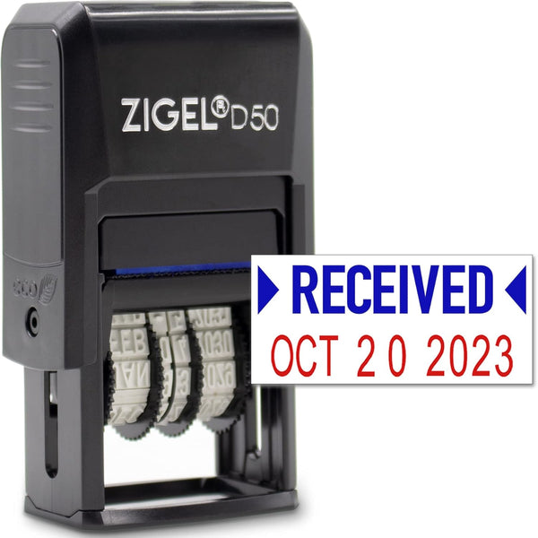 ZIGEL D50 Self Inking Date Stamp with Received, Blue/Red