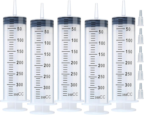 5pcs 350ml Syringe, Extra Large Plastic Syringes for Glue Dispensing, Scientific Labs, Watering, Refilling, Multiple