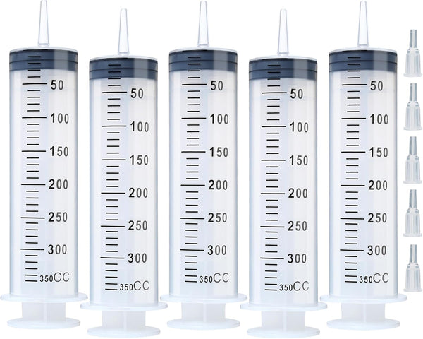 5pcs 350ml Syringe, Extra Large Plastic Syringes for Glue Dispensing, Scientific Labs, Watering, Refilling, Multiple