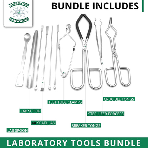 Essential Lab Tools Starter Pack, Crucible Beaker Tongs, Lab Spatula, Test Tube Clamps, Premium Quality