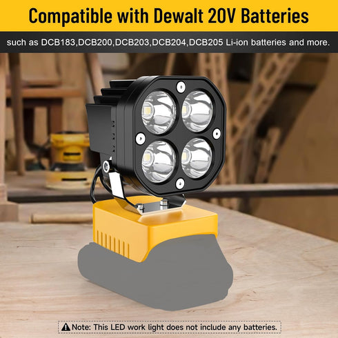 20V 40W 6000LM 20V 120Adjustable Azocek LED Work Light Compatible with Dewalt Battery, Flashlight, Battery Cordless