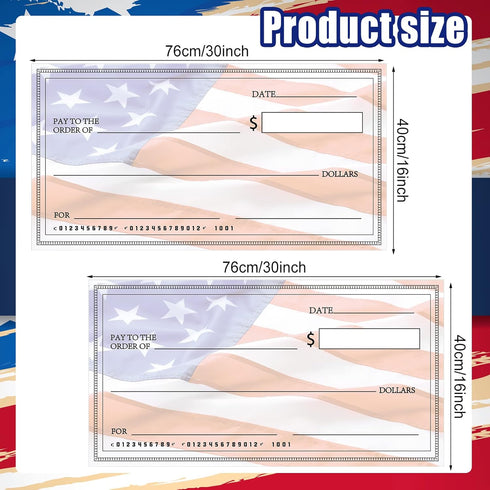 Giant Check 2 Pieces Fake Large Blank Presentation Checks for Donations, Fundraisers, Awards, Prizes (30 x 16 Inch)