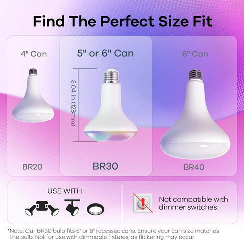 Bulb, BR30 Bulbs 650LM 60W, Bulbs Bulb 4Pack OREiN Matter Smart Light Smart with Remote Recessed Color Changing RGBTW