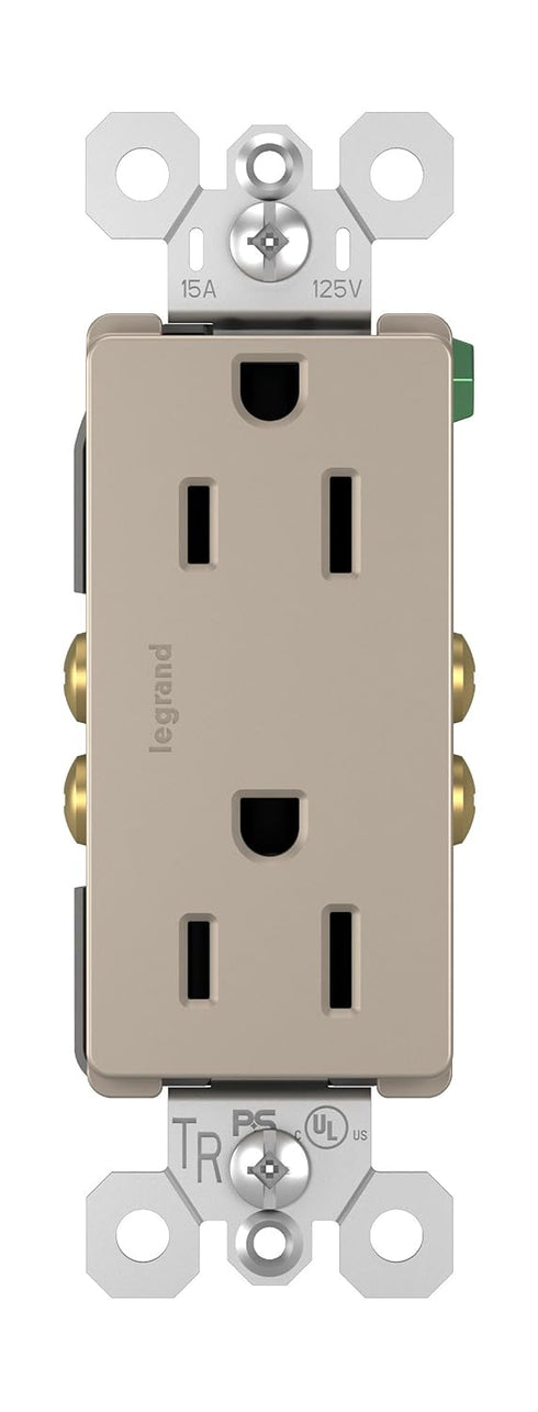 Legrand radiant 885TRNICC12 15 Amp Tamper Resistant Decorator Duplex Outlet, Nickel (1 Count)
