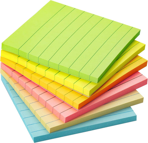 Mr. Pen Lined Sticky Notes 3x3, 6 Pads, 45 Sheets/Pad, Pastel Colors, Sticky Note Pads