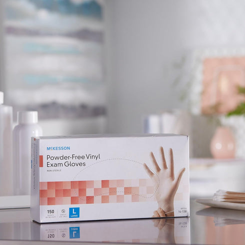 McKesson Powder-Free Vinyl Exam Gloves, Non-Sterile, Large, 150 Count, 1 Box