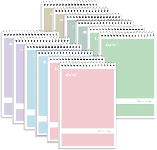 SUNEE 12 Pack Steno Pads, 6x9, Gregg Rule, 60 Sheets, Assorted Color Spiral Notebooks for School, College, Work