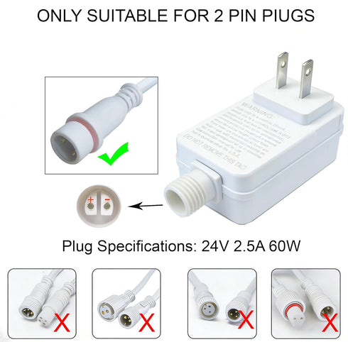 2 24V 2.5A 60W 100ft Class Power Supply for Permanent Outdoor Lights, Outdoor Power Adapter, LED Transformer